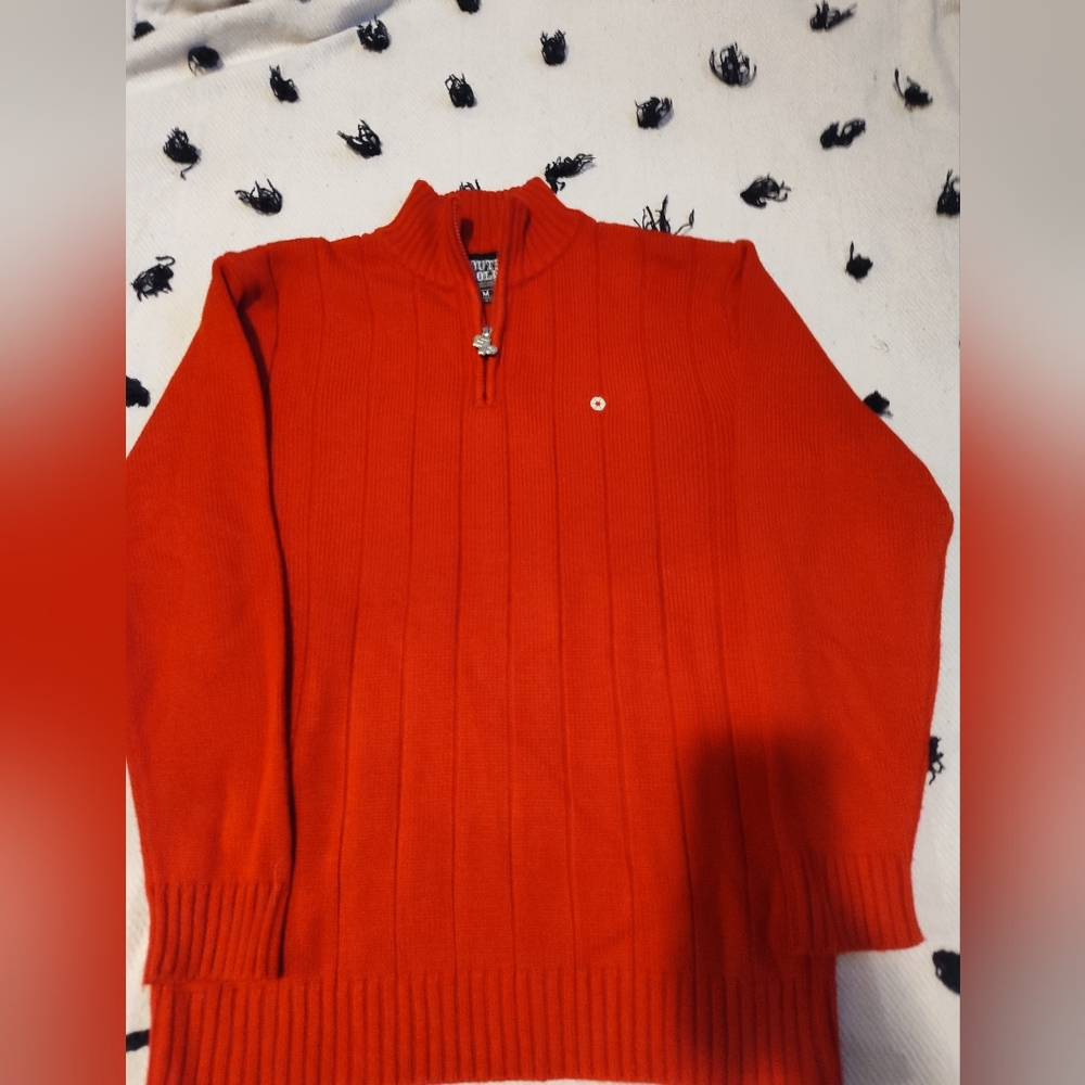 Red Ribbed Sweater with Zipper - Picture 3 of 5